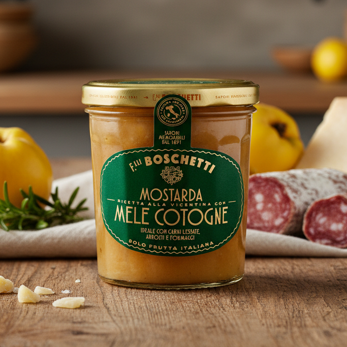 Gutui confiate în sirop aromat cu muștar 350 g – Specialitate gourmet italiană – Fratelli Boschetti