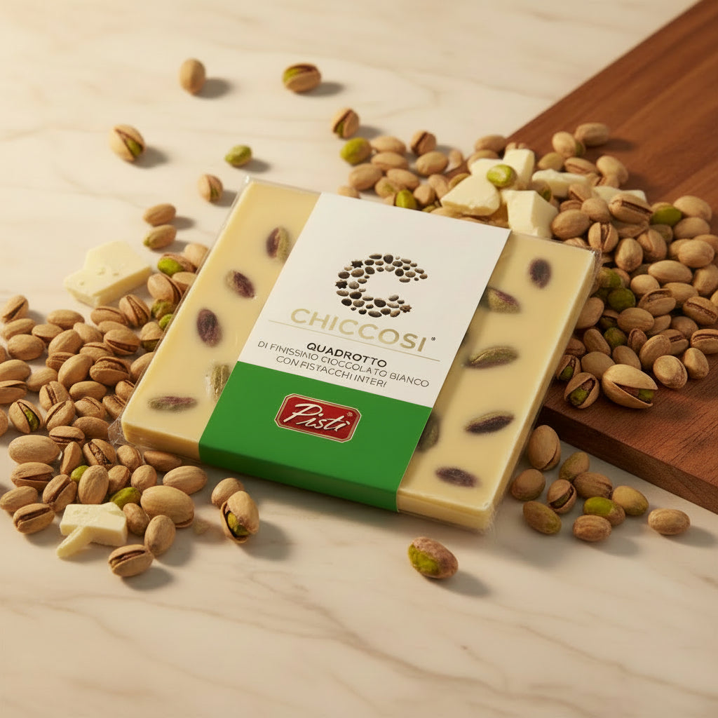 Ciocolată Albă Italiană cu Fistic Sicilian Premium 100g – Pisti