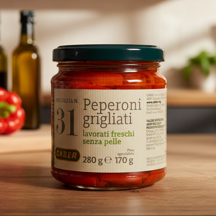 Ardei copți fără coajă în ulei 280g – Caber (Italia)