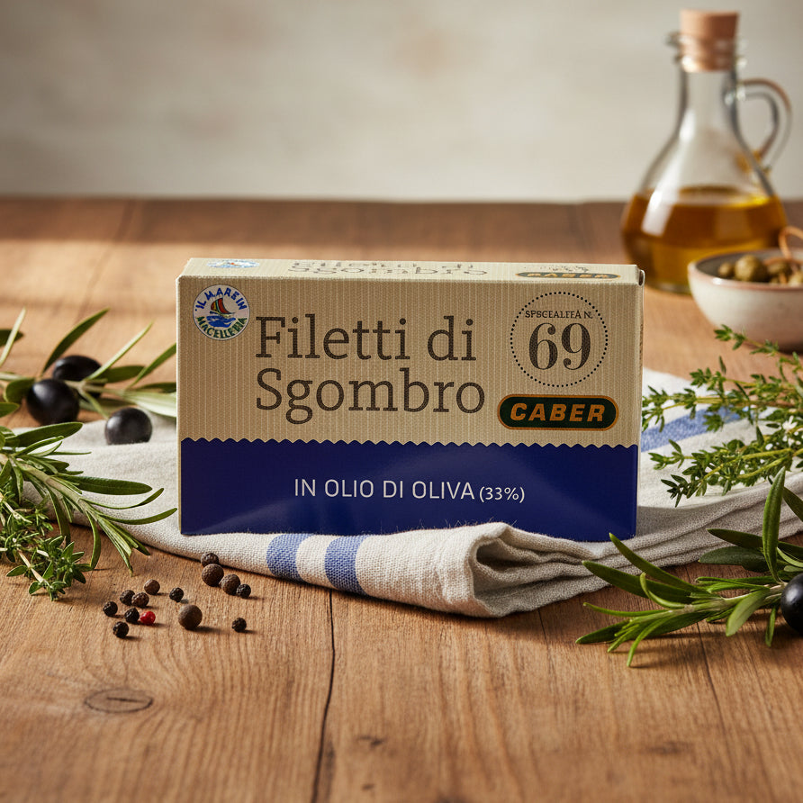 Fileuri de macrou în ulei de măsline 120g – Caber (Italia)