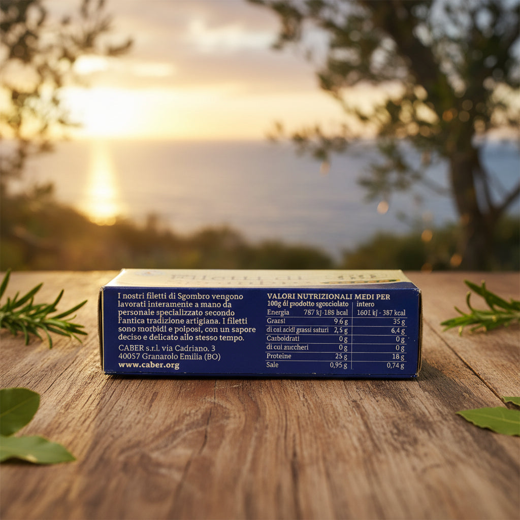 Fileuri de macrou în ulei de măsline 120g – Caber (Italia)