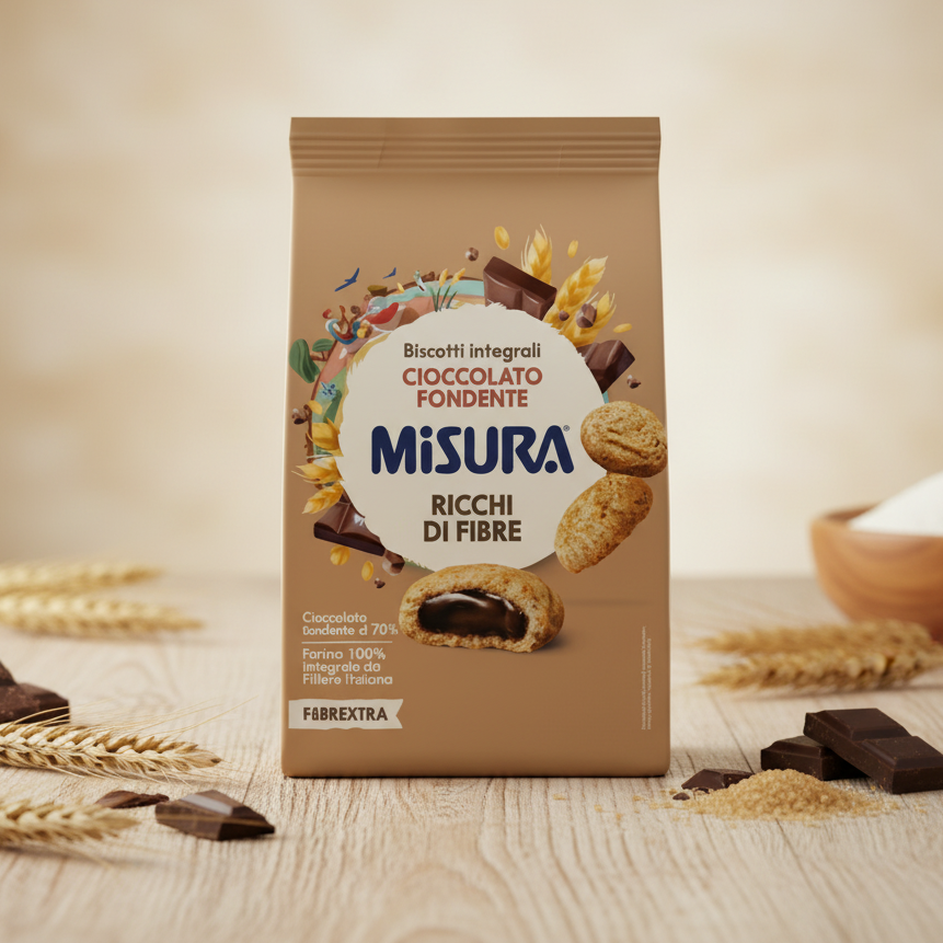 Biscuiți integrali MISURA Fibrextra cu ciocolată neagră – 260 g – Italia