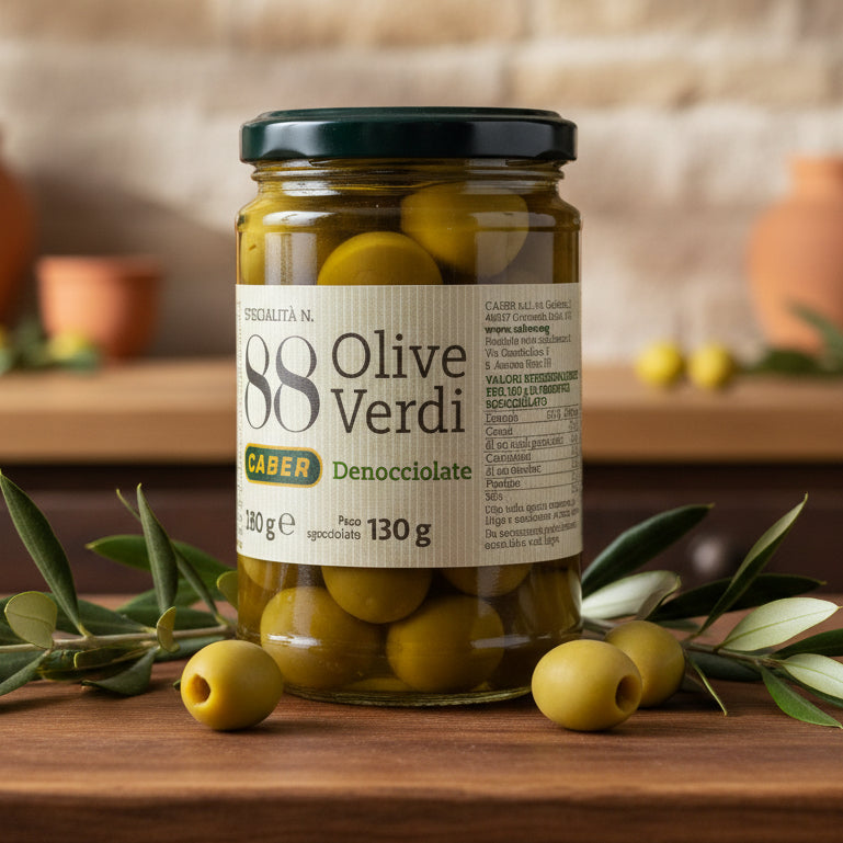 Măsline verzi fără sâmburi în saramură 280g – Caber (Italia)