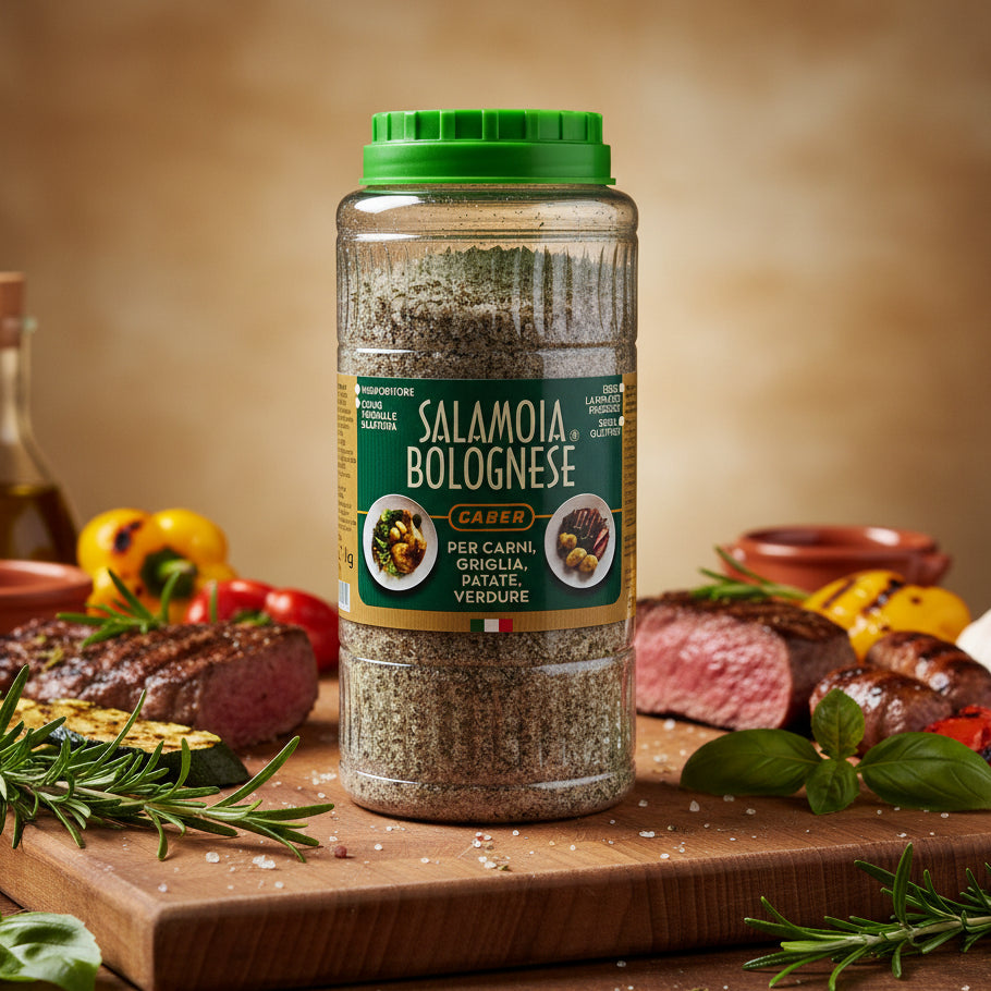 Sare aromatică Caber „Salamoia Bolognese” 1kg – mix de sare și ierburi pentru carne, legume și grătar
