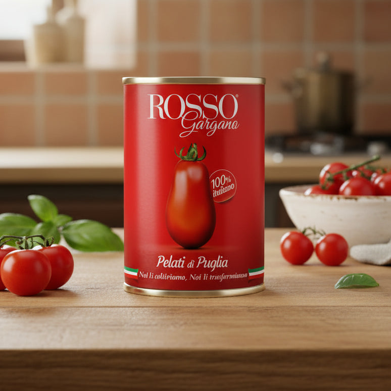 Rosso Gargano – Roșii întregi decojite Pelati din Puglia 400 g