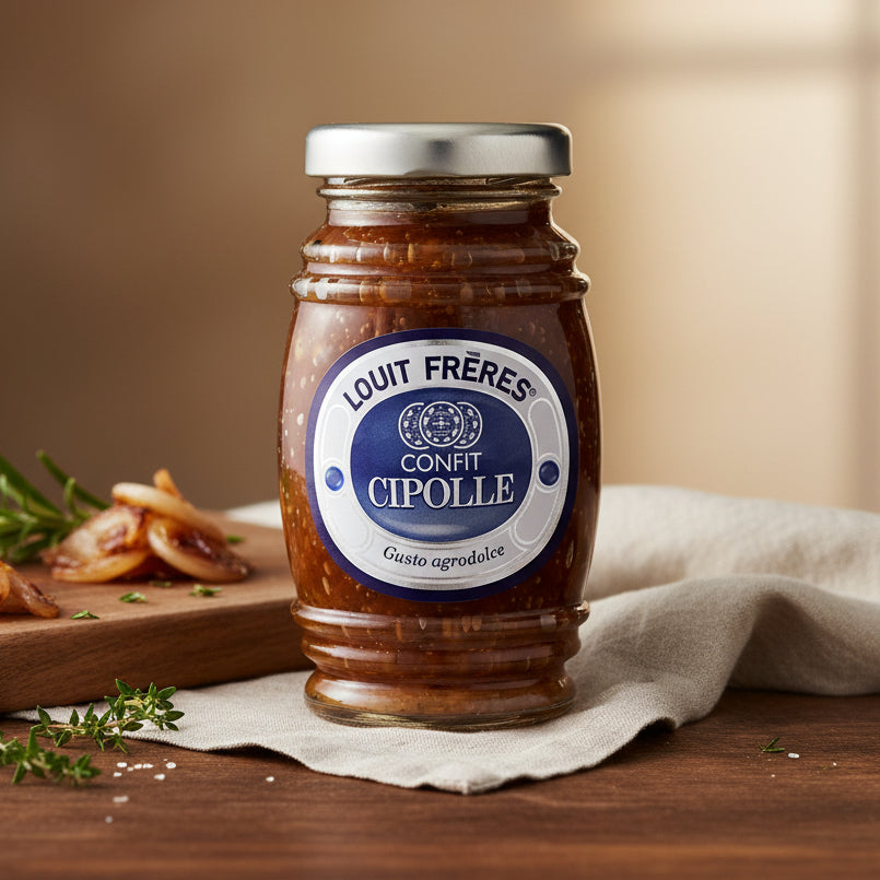 Ceapă caramelizată lent 135 g – Preparat gourmet pentru brânzeturi și carne – Louit Frères