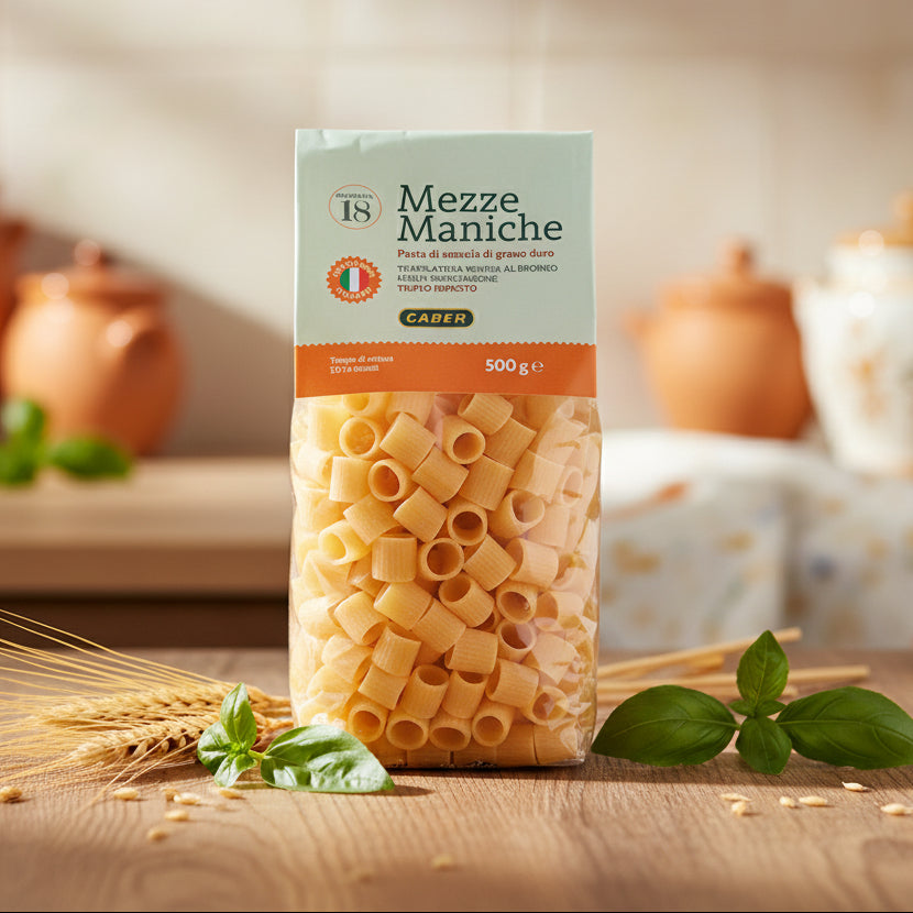 Mezze Maniche Caber 500g - paste italiene din grâu dur, trecute prin matriță de bronz