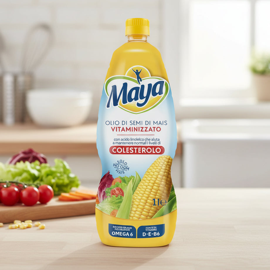 Ulei de porumb vitaminizat Maya 1 L – Omega 6, Vitamina D, E și B6