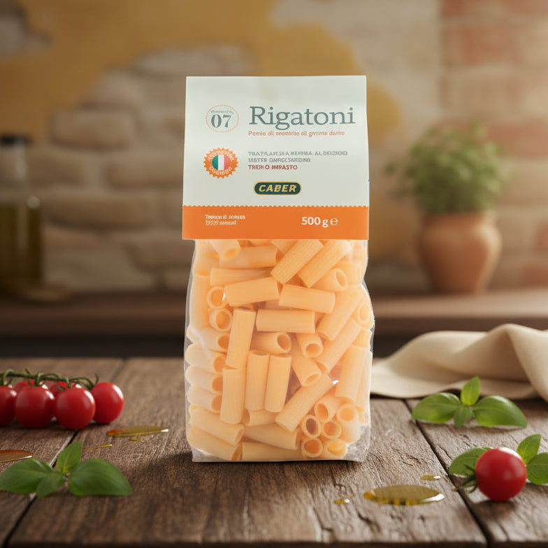 Rigatoni Caber 500g - paste italiene din grâu dur, trecute prin matriță de bronz